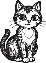 Cat Doodle Black and White Illustration Vector Image Cute Kitten Sketch Line Art Drawing Silhouette