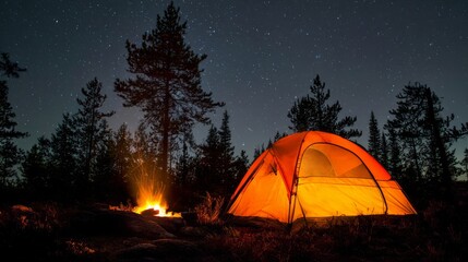 campsite,tent,camping,starry,flame,fire,environment,forest,warm,night,dusk,wood,nature,adventure,outdoor,wilderness,relaxation,sky,atmosphere