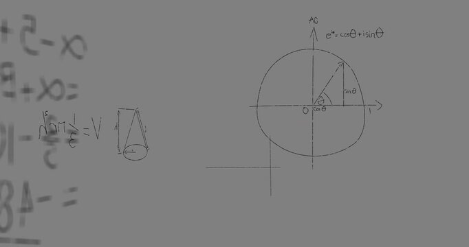 Animation of math graps and data over grey background