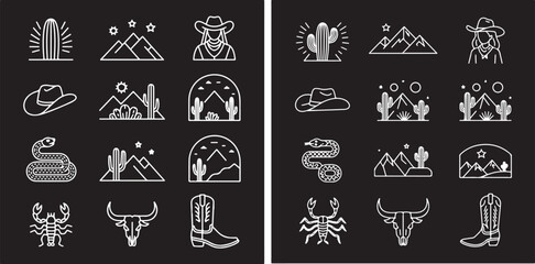 Desert cowboy nature icons cactus mountains