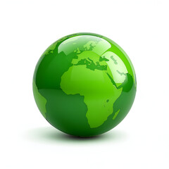 Obraz premium Green globe earth icon with glossy reflective spherical design isolated on white