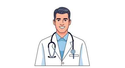 Fototapeta premium Friendly Male Doctor Illustration in Professional Uniform for Healthcare Concepts