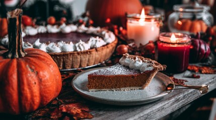 canadian,whipped,candlelight,thanksgiving,pie,cozy,seasonal,dessert,cream,traditional,food,leaves,harvest,family,autumn,pumpkin,crust,celebration