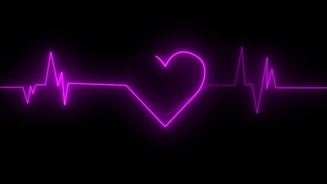 eon Digital Heartbeat Plus Animation .Abstract neon ,cyan color , heartbeat signal icon animation black background .