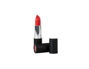 Fototapeta premium Vibrant Red Lipstick with Black Case and Cap, Isolated on Transparent Background