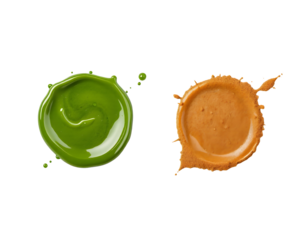 Green and Brown Paint Splatters on Transparent Surface