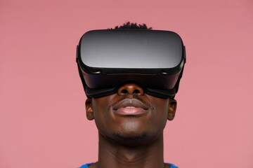 Man wearing vr headset exploring virtual reality metaverse technology gaming experience