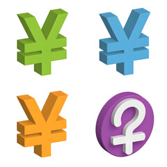 Fototapeta premium Three 3D Rendered Isometric Yen Symbols and Female Symbol in Vibrant Colors currency money transparent background isolated on a transparent background