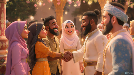 Muslim wedding cartoon greeting ceremony celebration wallpaper images