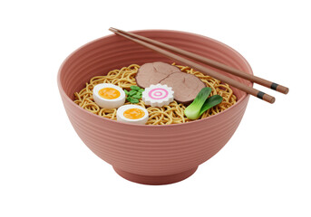 Isolated Ramen Bowl with Meat, Vegetables, and Egg is Ready to Eat Delicious Lunch