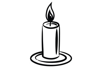 Obraz premium Burning Candle with Holder in Outline Style, on White Background