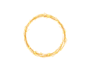 Glowing golden circle with fairy lights on a transparent background