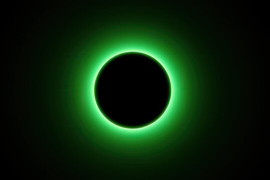 Dark background, glowing green ring around black circle - Powered by Adobe