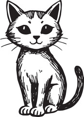 Obraz premium Cat Doodle Black and White Illustration Vector Image Cute Kitten Sketch Line Art Drawing Silhouette 