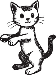 Cat Doodle Black and White Illustration Vector Image Cute Kitten Sketch Line Art Drawing Silhouette
