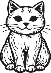 Cat Doodle Black and White Illustration Vector Image Cute Kitten Sketch Line Art Drawing Silhouette
