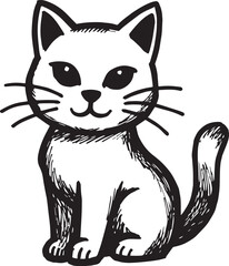 Cat Doodle Black and White Illustration Vector Image Cute Kitten Sketch Line Art Drawing Silhouette
