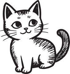 Cat Doodle Black and White Illustration Vector Image Cute Kitten Sketch Line Art Drawing Silhouette
