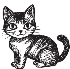 Cat Doodle Black and White Illustration Vector Image Cute Kitten Sketch Line Art Drawing Silhouette
