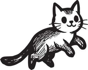 Cat Doodle Black and White Illustration Vector Image Cute Kitten Sketch Line Art Drawing Silhouette