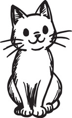 Cat Doodle Black and White Illustration Vector Image Cute Kitten Sketch Line Art Drawing Silhouette
