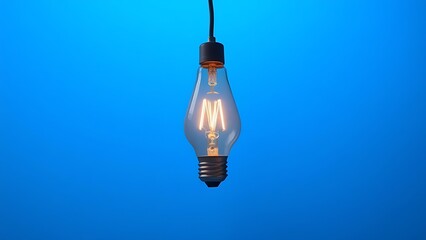 A glowing lightbulb floating against a blue gradient, representing ideas and inspiration.
