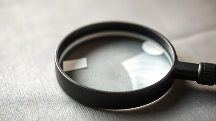 Magnifying glass on a textured surface with soft focus, suggesting inspection or detailed examination.