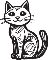 Obraz premium Cat Doodle Black and White Illustration Vector Image Cute Kitten Sketch Line Art Drawing Silhouette