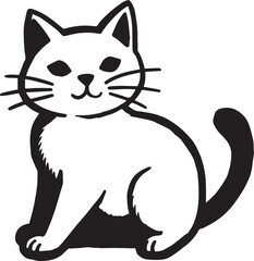 Cat Doodle Black and White Illustration Vector Image Cute Kitten Sketch Line Art Drawing Silhouette