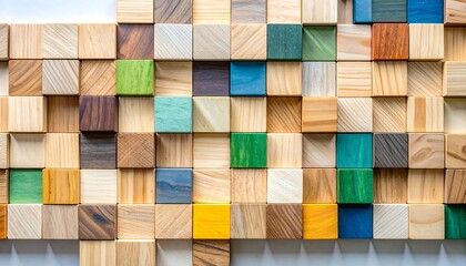 Colorful wooden blocks arranged in a grid pattern