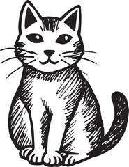 Cat Doodle Black and White Illustration Vector Image Cute Kitten Sketch Line Art Drawing Silhouette