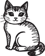 Cat Doodle Black and White Illustration Vector Image Cute Kitten Sketch Line Art Drawing Silhouette
