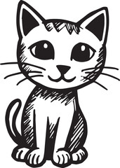 Cat Doodle Black and White Illustration Vector Image Cute Kitten Sketch Line Art Drawing Silhouette