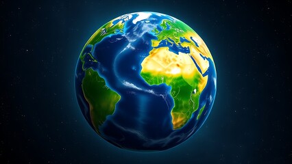 A vibrant green Earth globe floating among stars in a cosmic setting.