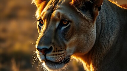 Lioness with a focused gaze, exuding strength and wild beauty.