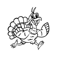 Cartoon Turkey Hand Sketched Lineart Illustration