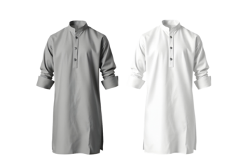 Men's Kurta Shalwar - Grey and White Traditional Pakistani Attire