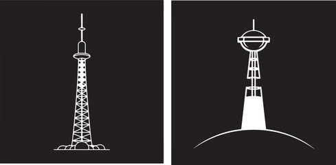 Fototapeta premium Tall towers white outlines communication tower observation tower