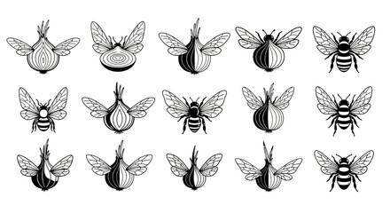 Intricate pattern showcasing a whimsical fusion of onion bulbs and honey bee design elements