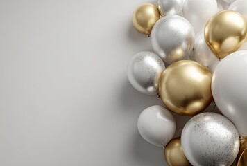 Metallic balloons cluster, light gray background