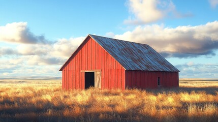 Fototapeta premium Rustic red barn in golden field