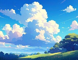 Fototapeta premium Beautiful Daytime Landscape with Fluffy Clouds.