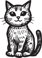 Obraz premium Cat Doodle Black and White Illustration Vector Image Cute Kitten Sketch Line Art Drawing Silhouette 