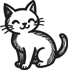 Cat Doodle Black and White Illustration Vector Image Cute Kitten Sketch Line Art Drawing Silhouette
