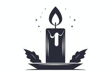 Candlelight with Holly Leaves and Stars on White Background Design