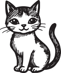 Cat Doodle Black and White Illustration Vector Image Cute Kitten Sketch Line Art Drawing Silhouette

