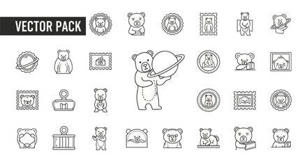 Charming vector pack features adorable teddy bear icons for various designs projects offering