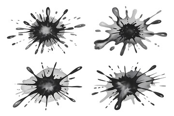 Obraz premium Abstract grayscale ink splatters: four high-resolution watercolor designs, perfect for artistic backgrounds or design elements.