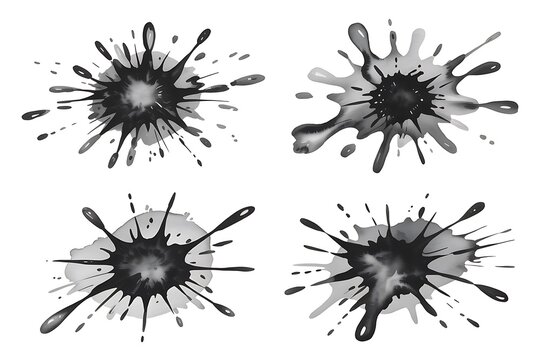 Abstract grayscale ink splatters: four high-resolution watercolor designs, perfect for artistic backgrounds or design elements. - Powered by Adobe
