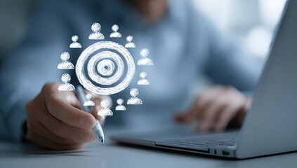 Hand hovering over a projected target group icon